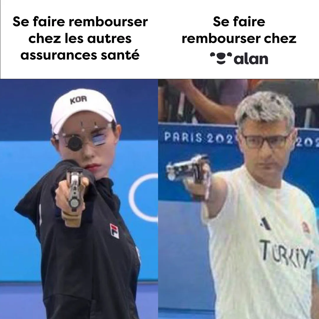 Créa Alan en mème tendance pendant les JO : se faire rembourser chez les autres assurances ou chez Alan
