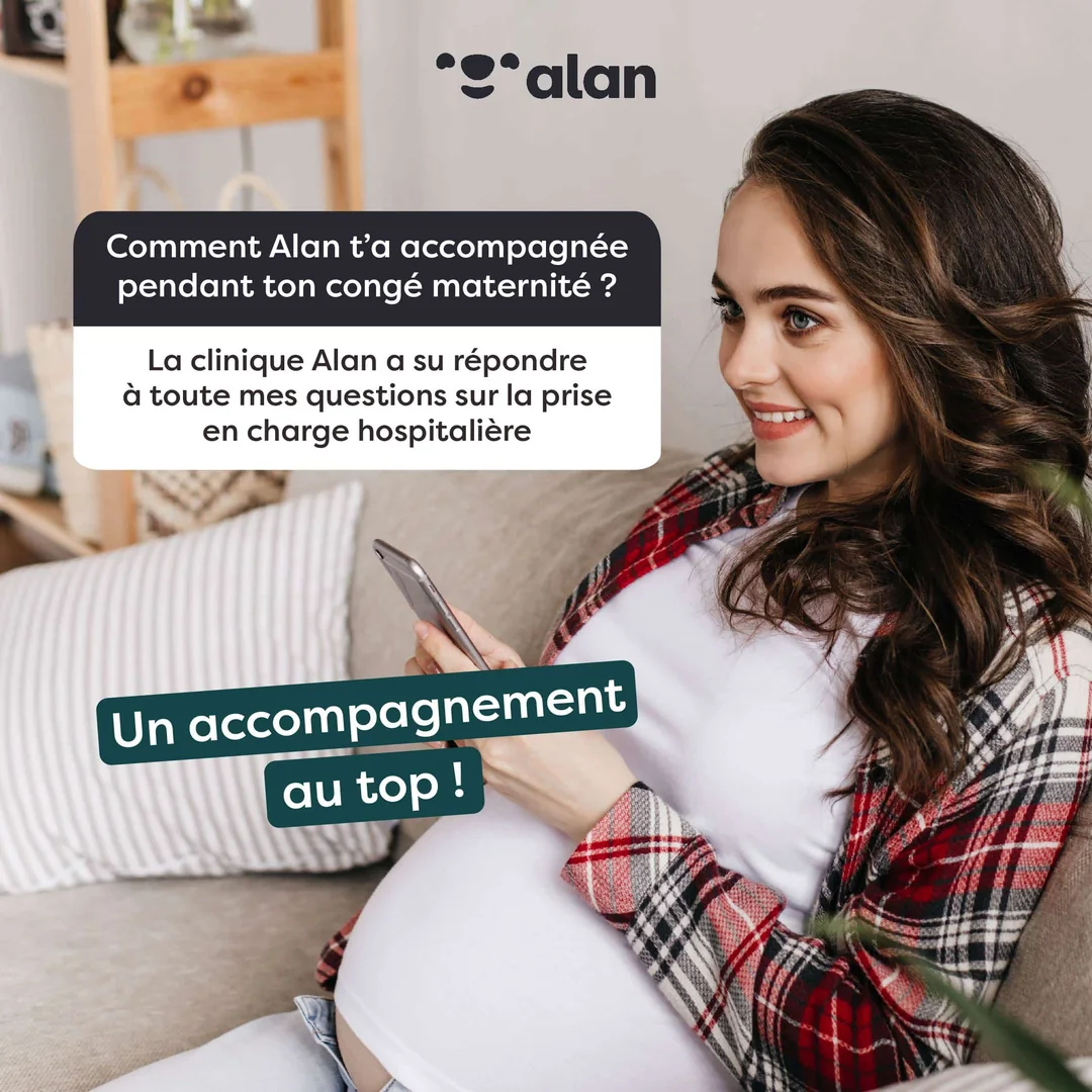 Créa Alan au format sondage Instagram sur le congé maternité