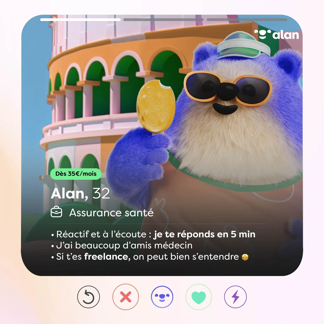 Créa Alan au format profil Tinder : l’ours Alan qui répond en 5 minutes